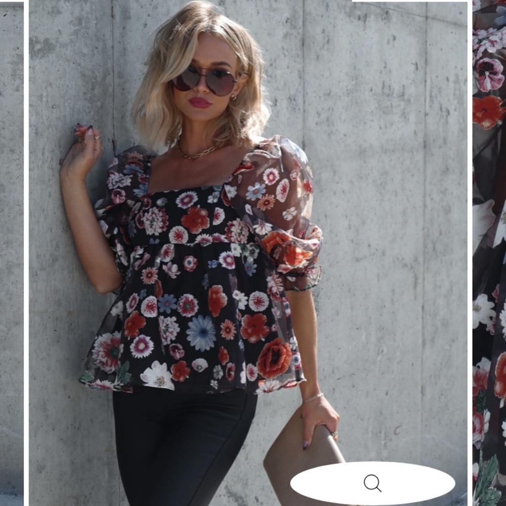 NWT Organza puff sleeve floral babydoll top